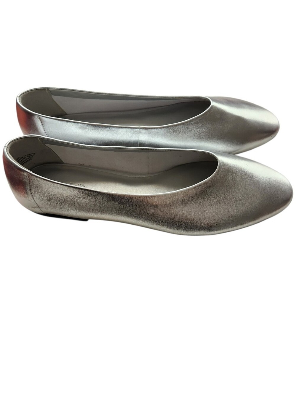 Open Edit Metallic Silver Ballet Flats Leather Size 9 Comfy Casual Office Career